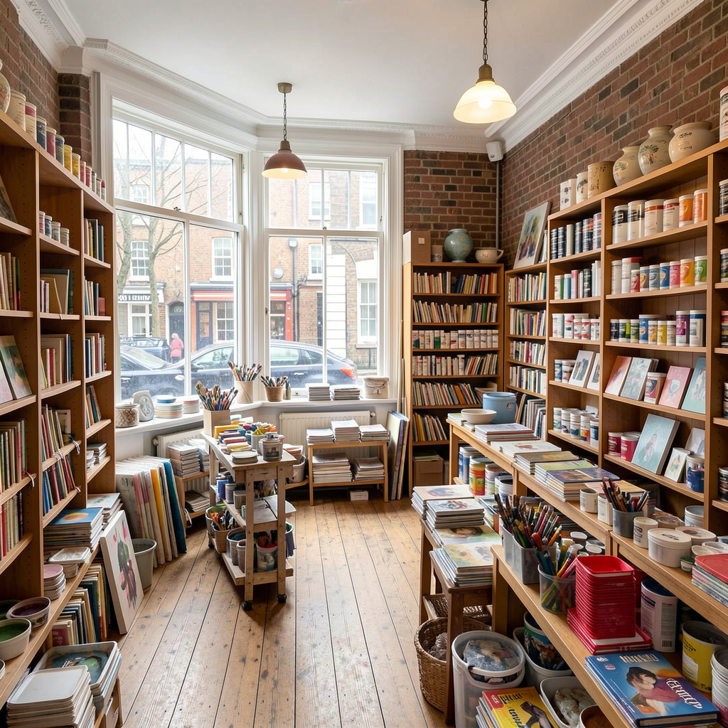 Xlexironiz art supplies store interior in Bloomsbury London